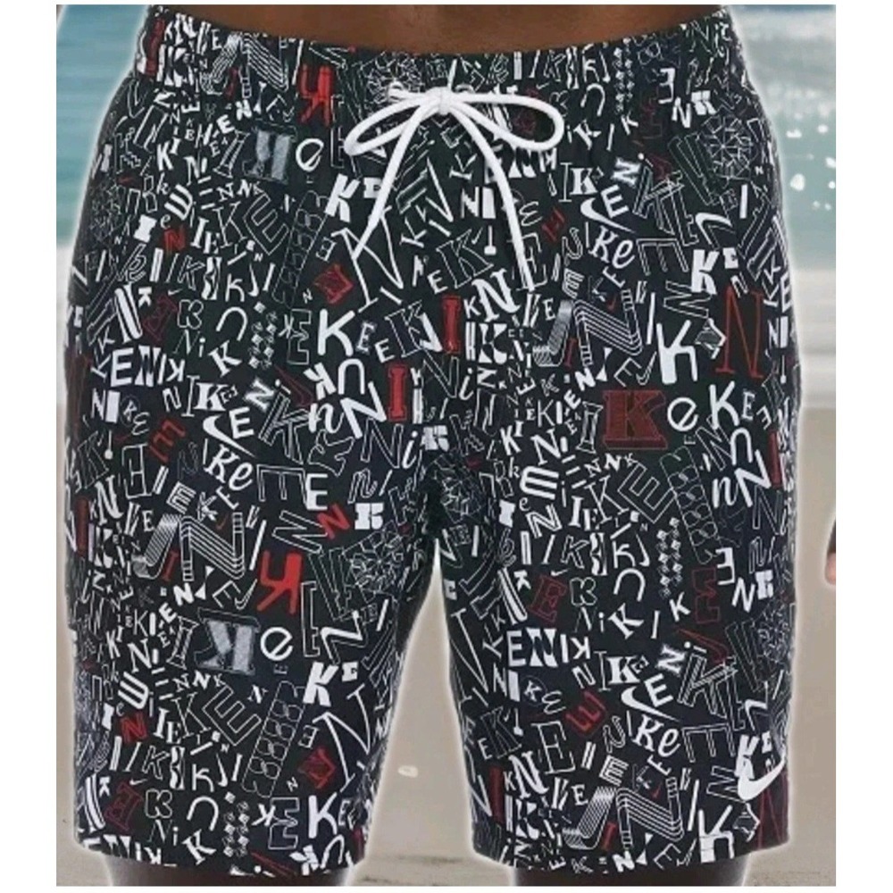 Nike Volly Blender Print 7Inch Mens XXL Swim Shorts NESSF571-001 Black Red Lined